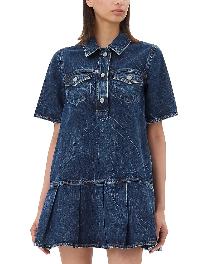 Ganni Crinkled Future Denim Mini Dress