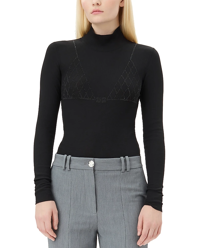 Ganni Rib Rhinestone Top