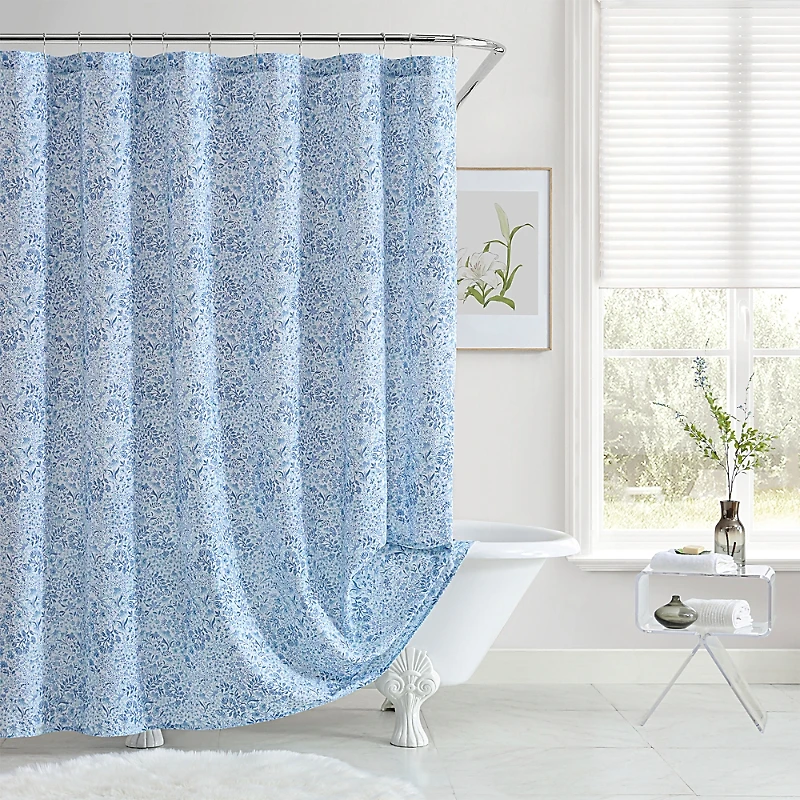 Aqua Blue Floral Shower Curtain - Exclusive