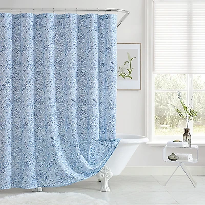 Aqua Blue Floral Shower Curtain - Exclusive