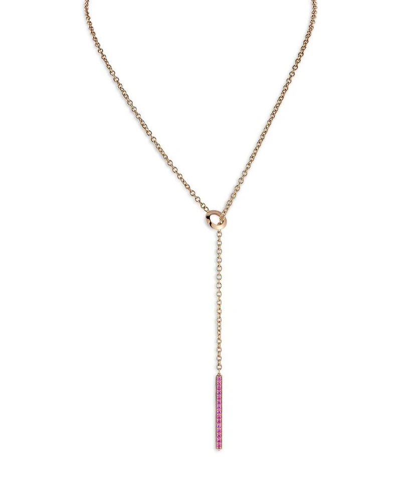 18K Rose Gold Pink Sapphire Linear Bar Lariat Necklace, 18"