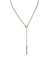 18K Rose Gold Pink Sapphire Linear Bar Lariat Necklace, 18"