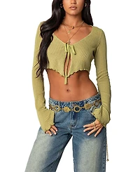 Edikted Bekkah Ribbed Knit Tie Front Top