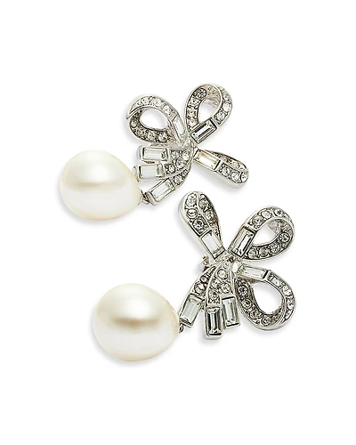 Kenneth Jay Lane Imitation Pearl & Pave Bow Drop Earrings