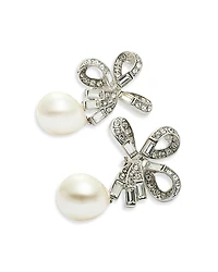Kenneth Jay Lane Imitation Pearl & Pave Bow Drop Earrings