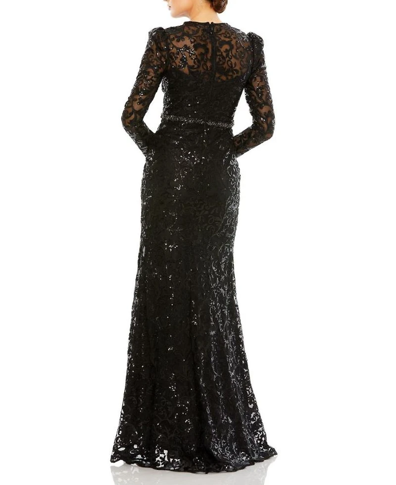 Embellished High Neck Long Sleeve Gown