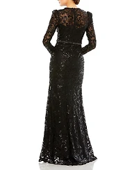 Embellished High Neck Long Sleeve Gown