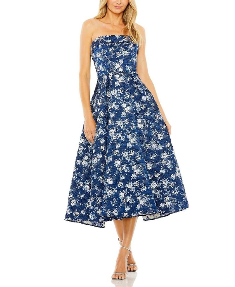 Strapless Brocade Midi Dress