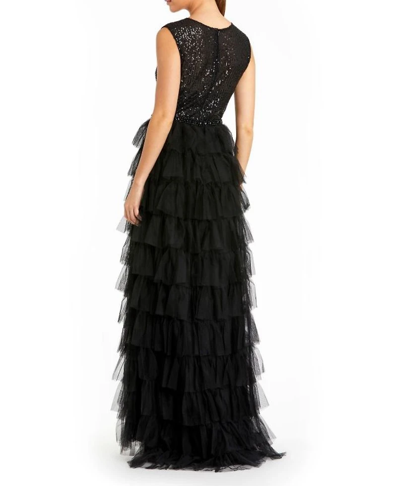 Ruffle Tiered Sequin High Neck Gown