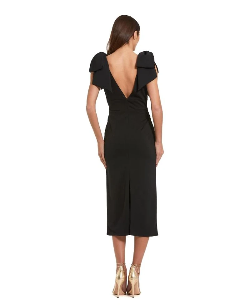 Bow Strap Crepe Fitted Midi Dress