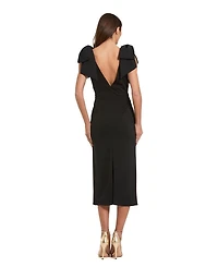 Bow Strap Crepe Fitted Midi Dress
