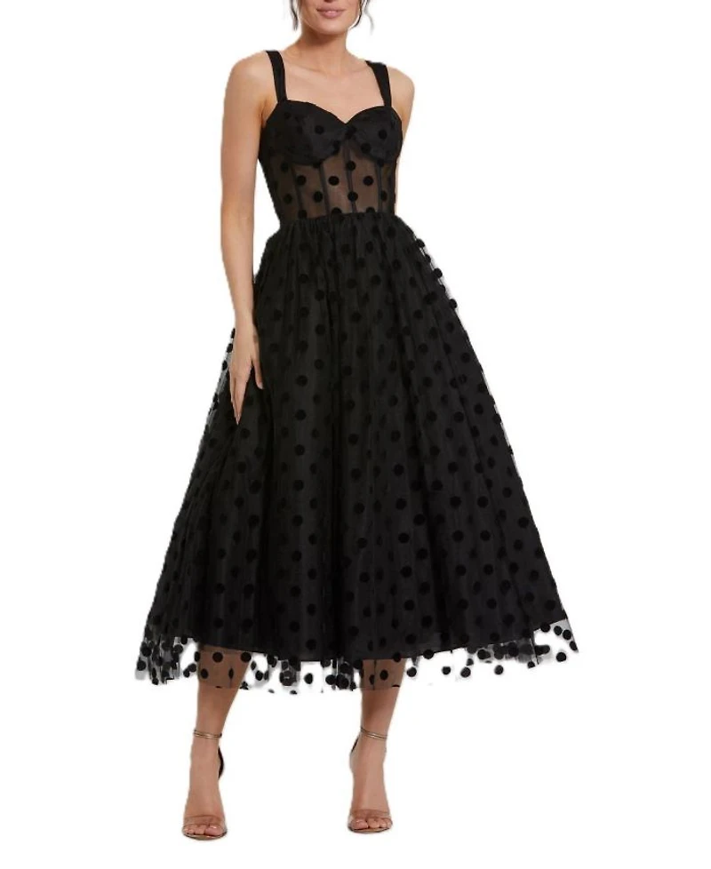 Polka Dot Net Bustier A-Line Midi Dress