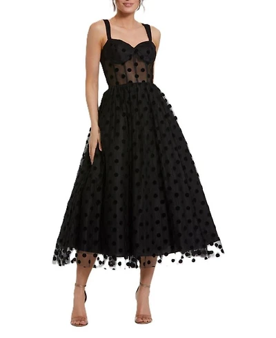 Polka Dot Net Bustier A-Line Midi Dress
