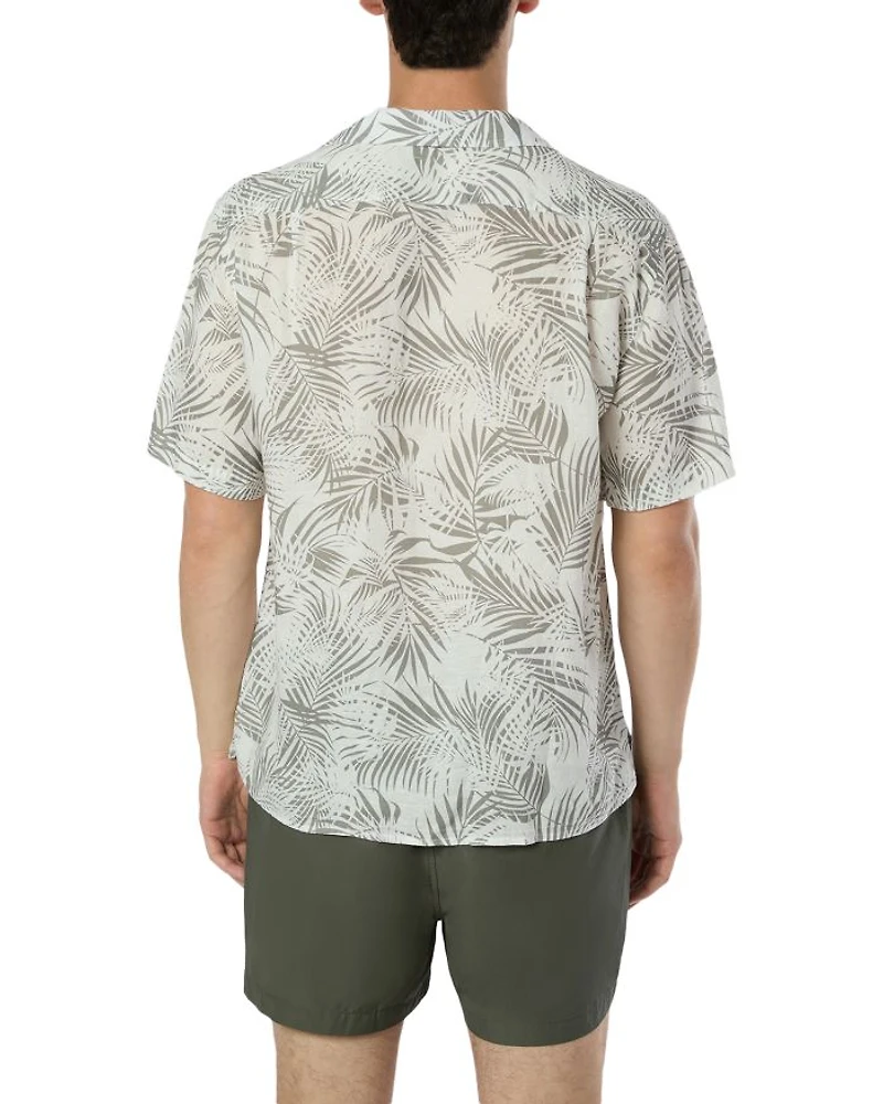 Vacation Palm Frond Printed Button Down Camp Shirt