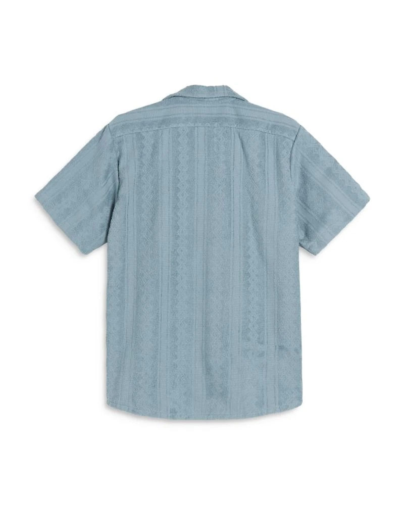 Ancora Cotton Terry Geo Stripe Relaxed Fit Button Down Camp Shirt