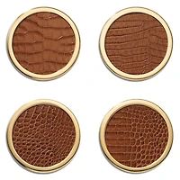 Classic Croc Embossed Leather Coasters in Chestnut, Set of 4