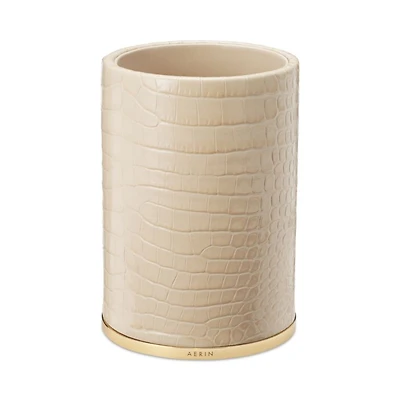 Classic Croc Embossed Leather Pencil Cup in Fawn