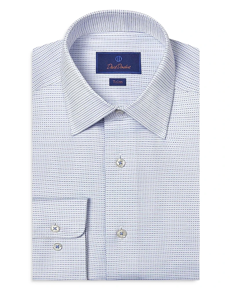 David Donahue Trim Fit Micro Dobby Dot Dress Shirt