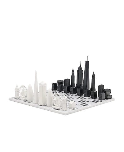Skyline Chess Chess Set Acrylic London vs New York with Marble Hatch Board