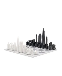 Skyline Chess Chess Set Acrylic London vs New York with Marble Hatch Board