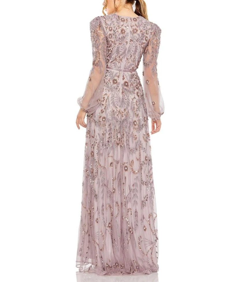 Puff Sleeve Embellished A Line Gown