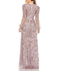 Puff Sleeve Embellished A Line Gown