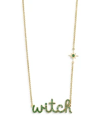 Wicked x Sydney Evan 14K Yellow Gold Emerald Witch Script Pendant Necklace, 18"
