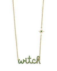 Sydney Evan Wicked x Sydney Evan 14K Yellow Gold Emerald Witch Script Pendant Necklace, 18