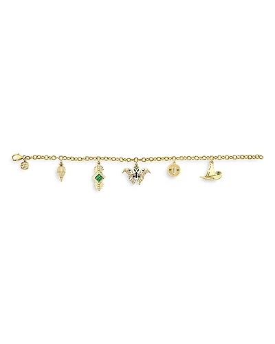 Sydney Evan 14K Yellow Gold Wicked Green Elphaba Multi Charm Chain Bracelet