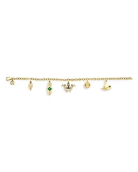 Sydney Evan 14K Yellow Gold Wicked Green Elphaba Multi Charm Chain Bracelet