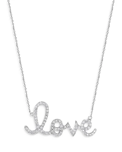 Sydney Evan 14K White Gold Diamond Large Love Script Pendant Necklace, 18
