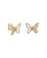 Sydney Evan Wicked x Sydney Evan 14K Yellow Gold Glinda Pink Sapphire & Diamond Butterfly Stud Earrings