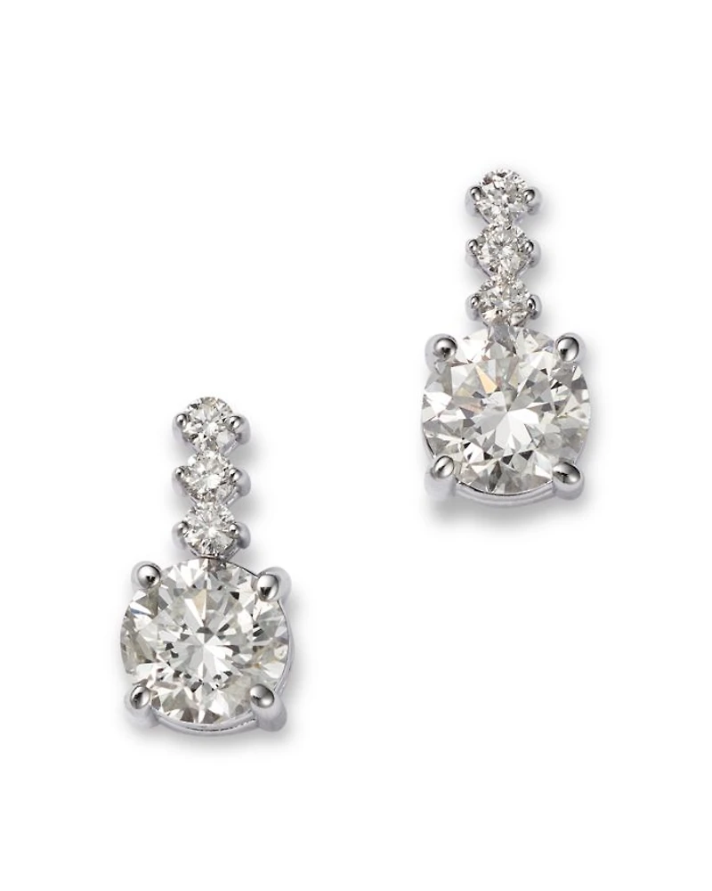 14K White Gold Diamond Drop Earrings, 1.0 tcw