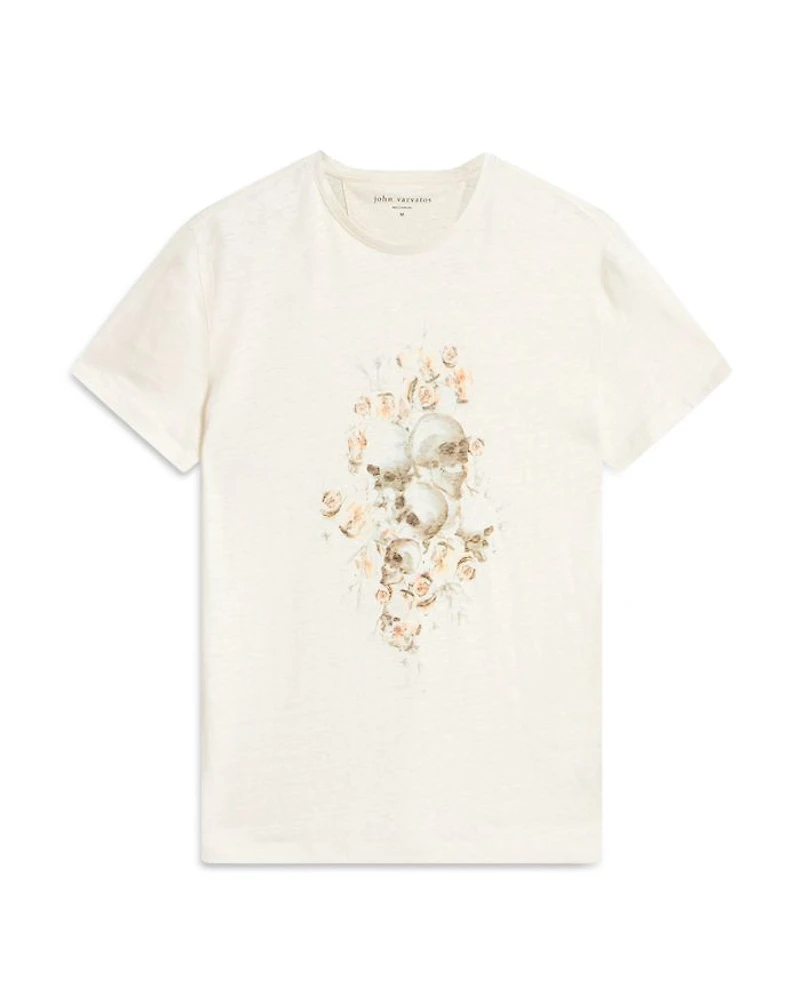 Floral Skull Graphic Print Linen Tee
