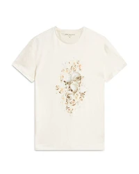 Floral Skull Graphic Print Linen Tee