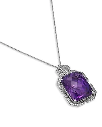 14K White Gold Amethyst & Diamond Necklace, 18"