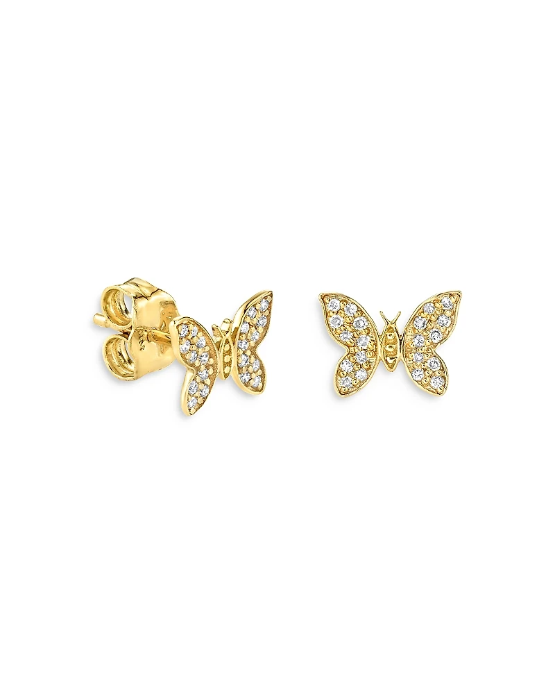 Sydney Evan 14k Yellow Gold Diamond Butterfly Stud Earrings
