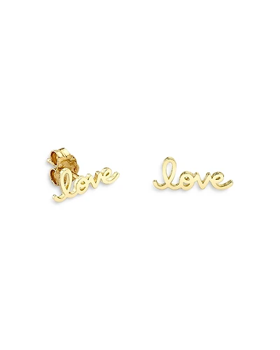 Sydney Evan 14K Yellow Gold Pure Love Script Stud Earrings