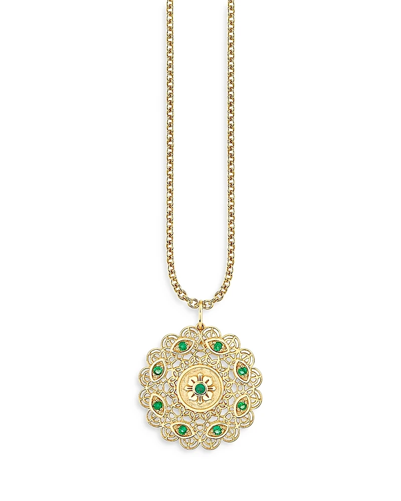 Sydney Evan Wicked x Sydney Evan 14K Yellow Gold Emerald Filigree Pendant Necklace, 16