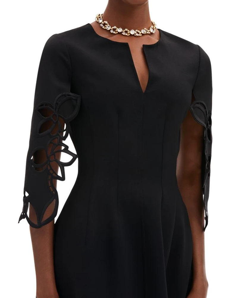 Lace Embroidered Split Neck Dress