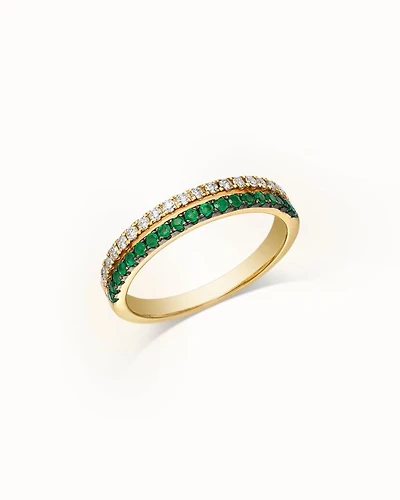 Gemstone & Diamond Double Row Band in 14K Yellow Gold