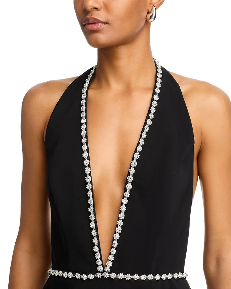 Phoebe Crepe Embellished Plunge Neck Mini Dress - Exclusive