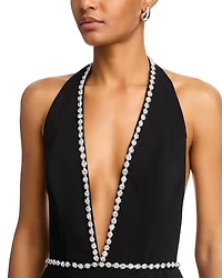 Phoebe Crepe Embellished Plunge Neck Mini Dress - Exclusive