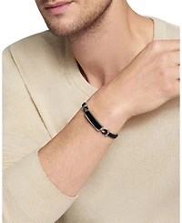 Men's Exotic Stone Station Black Leather Bracelet with Onyx