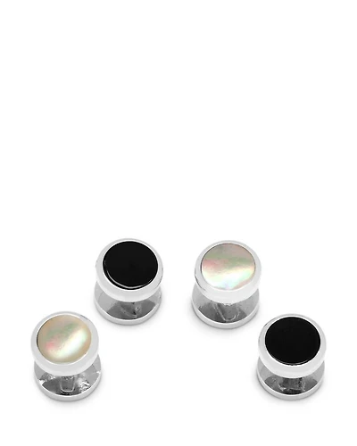 Double Sided Onyx & Mother of Pearl Round Beveled Stud Set