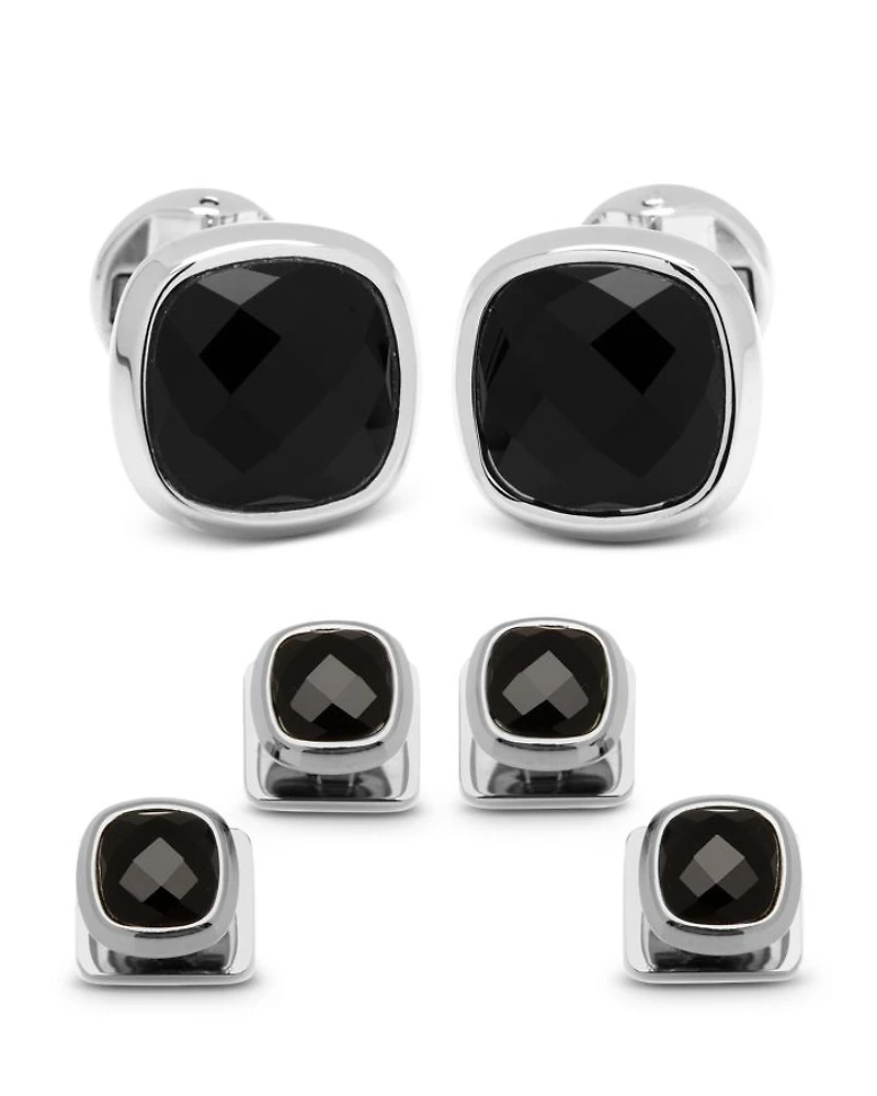 Faceted Onyx Cushion Stainless Steel Stud Set