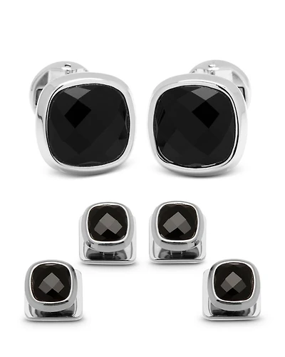Faceted Onyx Cushion Stainless Steel Stud Set