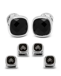 Faceted Onyx Cushion Stainless Steel Stud Set