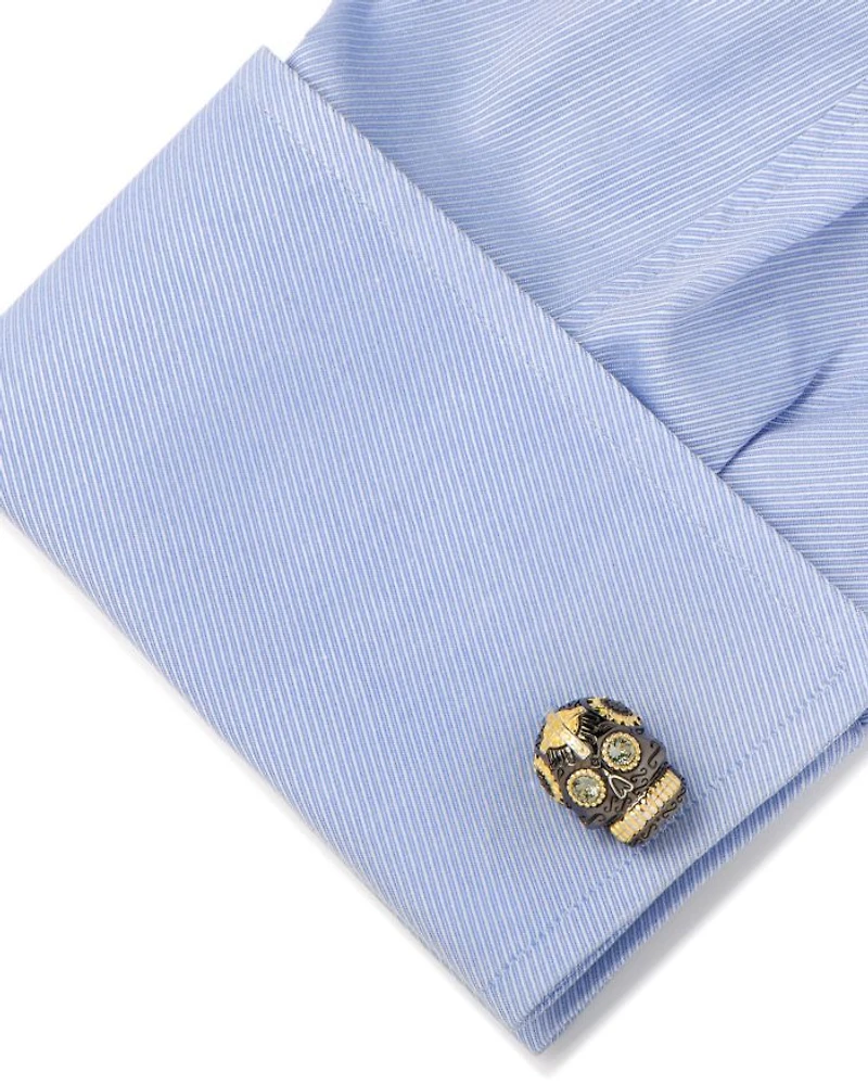 Black and Gold Vermeil Day of the Dead Skull Cufflinks