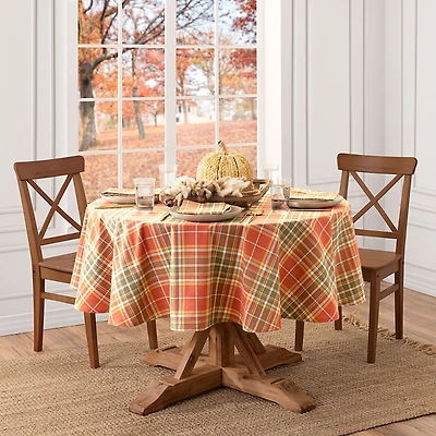 Elrene Home Fashions Hawley Plaid Harvest Cotton Round Tablecloth, 70